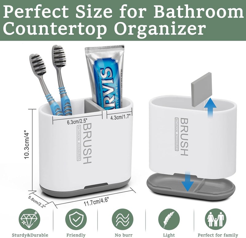 Chintu Toothbrush and Toothpaste Holder with Divider for Bathroom Countertop Organizer, Detachable for Easy Clean,Electric Toothbrush Holders Storage Caddy for Family (White/Gray) - Image 3
